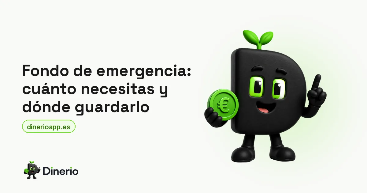 La mascota de Dinerio sosteniendo una moneda de euro, junto al título del artículo sobre el fondo de emergencia